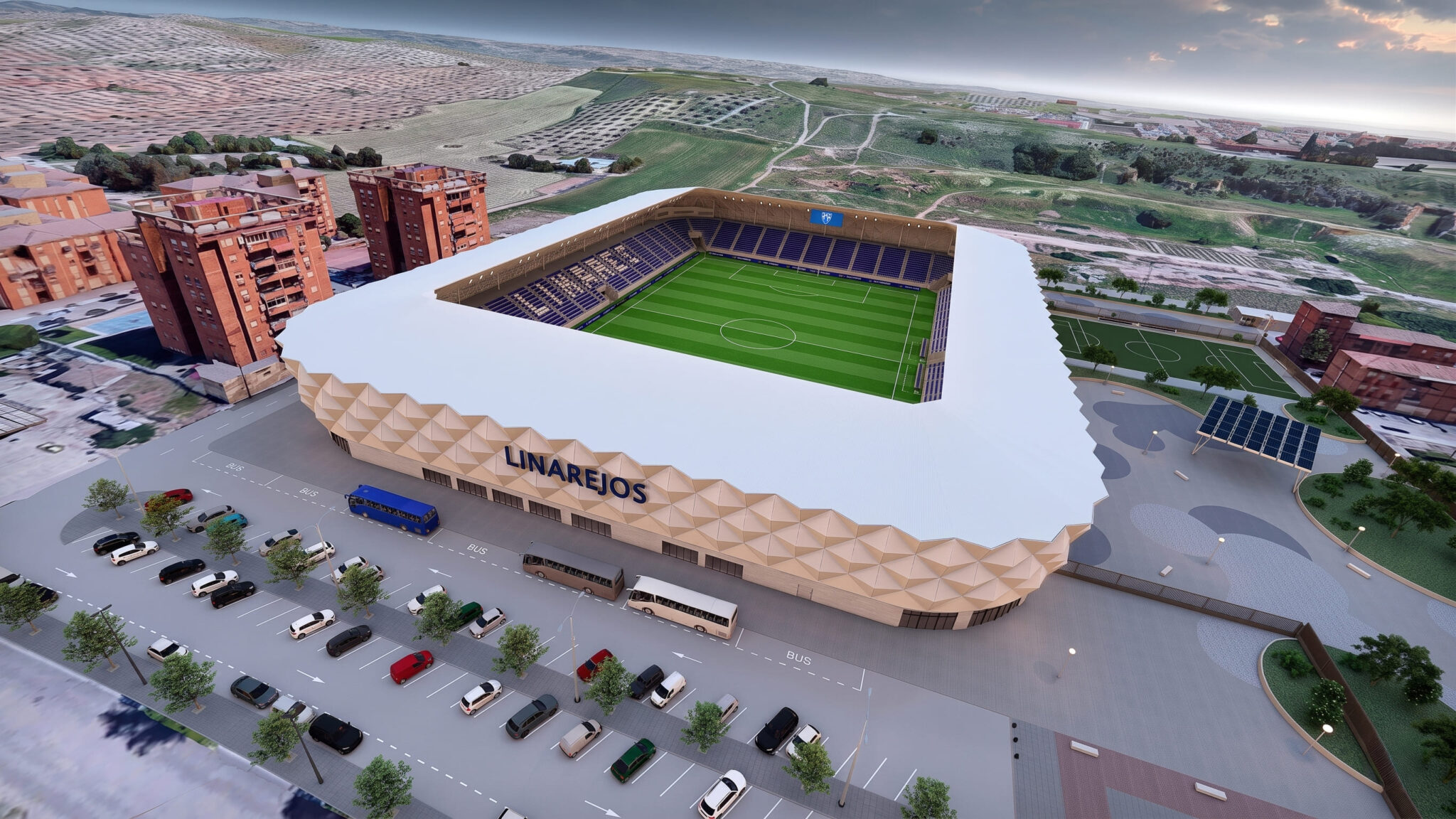 Diseño del nuevo estadio de fútbol de Linarejos en Linares