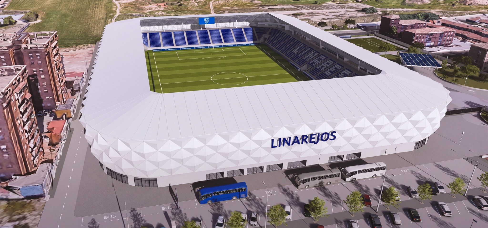 Diseño del nuevo estadio de fútbol de Linarejos en Linares